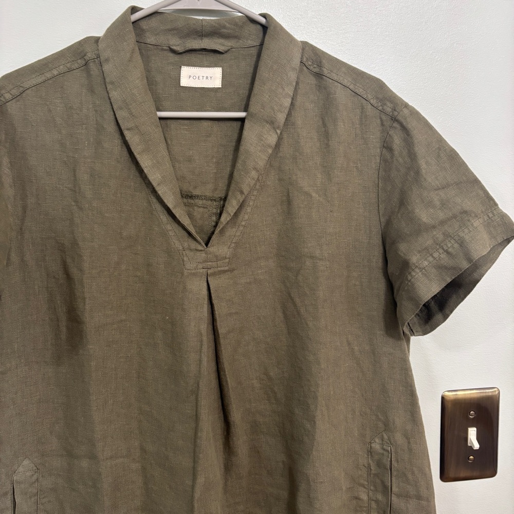 Poetry Olive Linen Notch-Neck Midi Dress - Picture 4 of 9